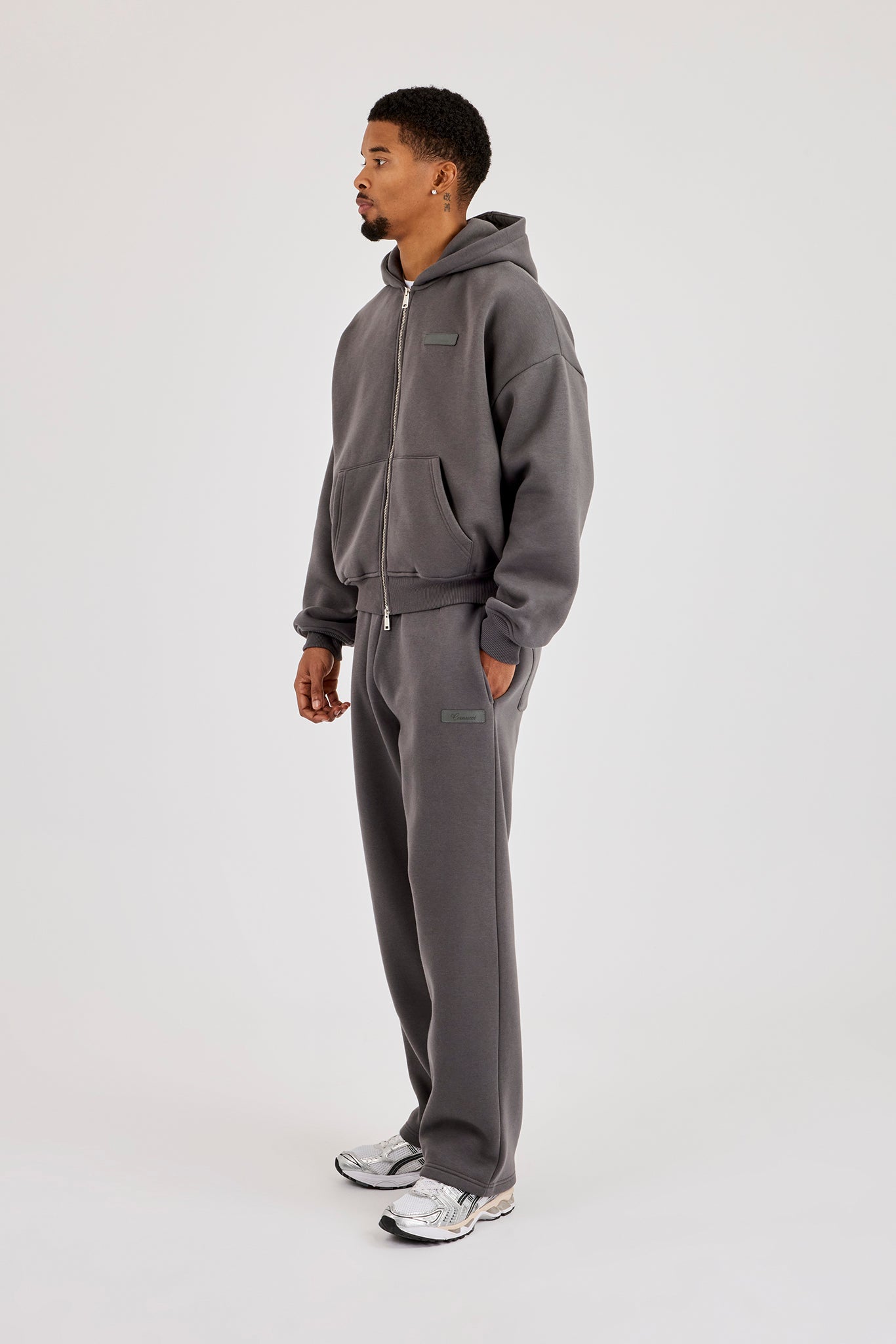Logo Tab Boxy Zip Hoodie & Relaxed Jogger - Charcoal